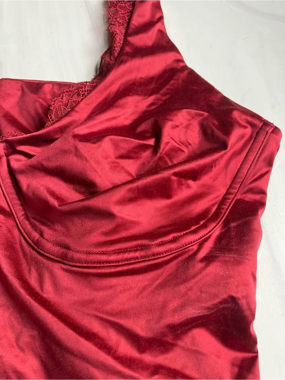 Aerie‎ Red Satin Lace Detail Bralette Tank XL NWT